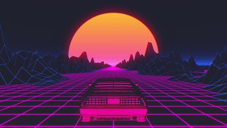 retro-futurista estilo de los años 80 fondo de coche de ciencia ficción. bucle sin costuras animación de video 3d