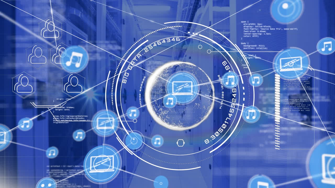 서버  ⁇ 을 통해 아이콘과 연결 네트워크의 애니메이션