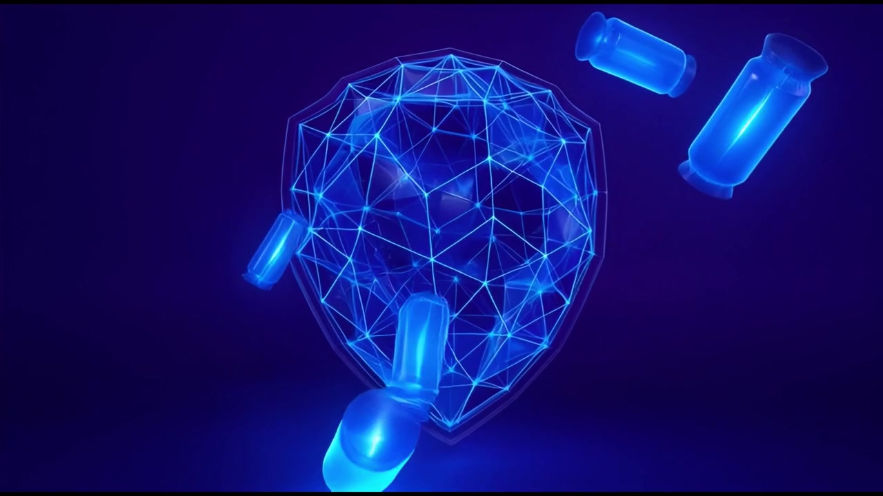 Scudo Digitale che Devia Capsule Luminose in Animazione 3D Astratta