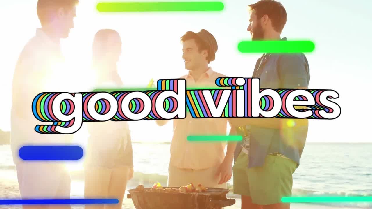 해변에 있는 사람들에 대한 텍스트 진동의 애니메이션