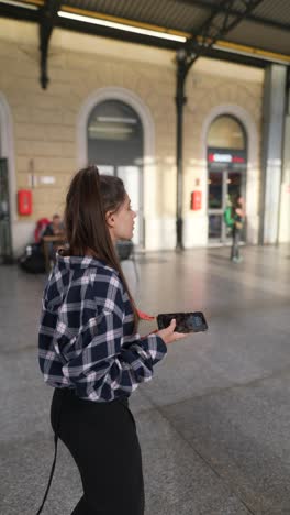 woman at a train station