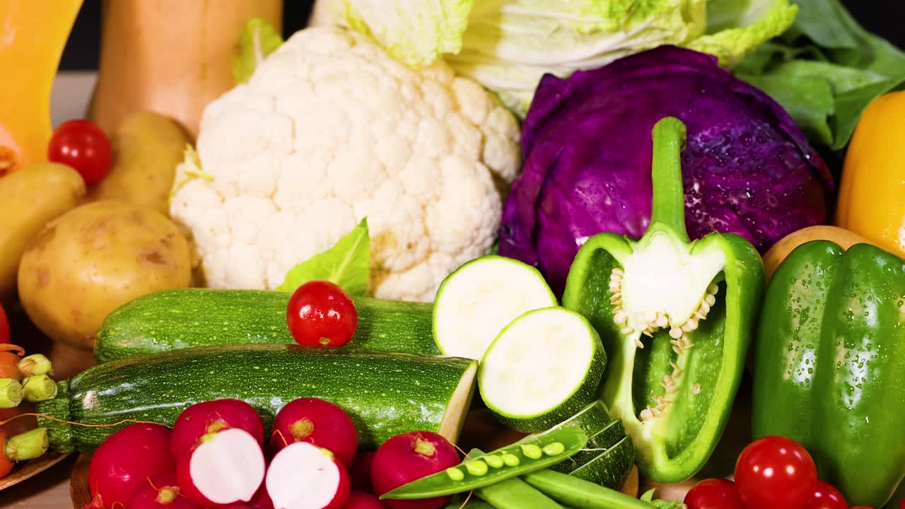 검은색 배경 에 전시 된 다양한 채소