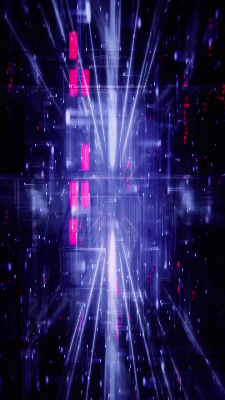 Abstract Digital Tunnel with Glowing Blue and Red Light Streaks