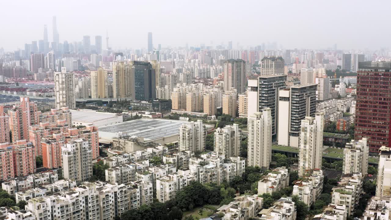 paisaje urbano de shanghai, vista aérea urbana de rascacielos torres horizonte