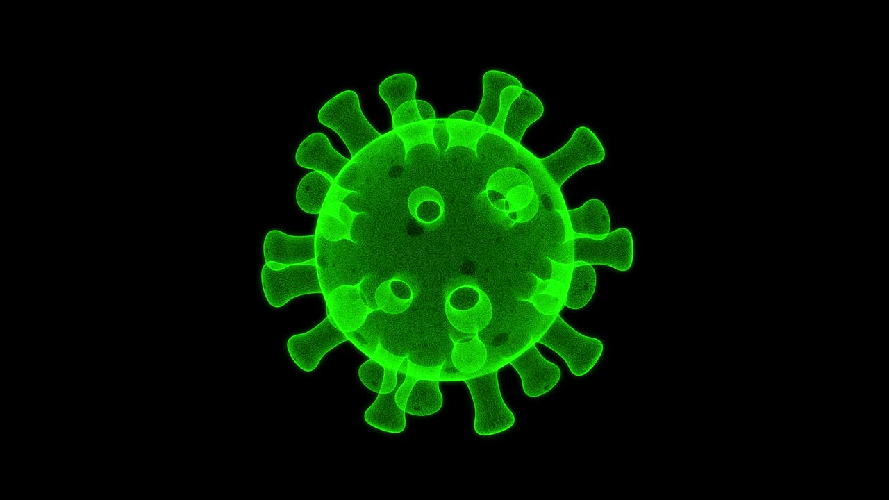 Display digitale del Coronavirus (COVID-19). Tecnologia olografica medica su schermo digitale. Simulatore digitale di virus con grafica in movimento.