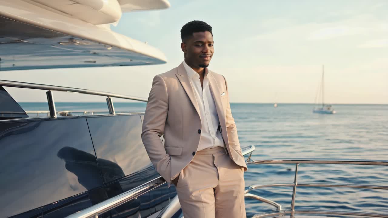 Man in suit on yacht