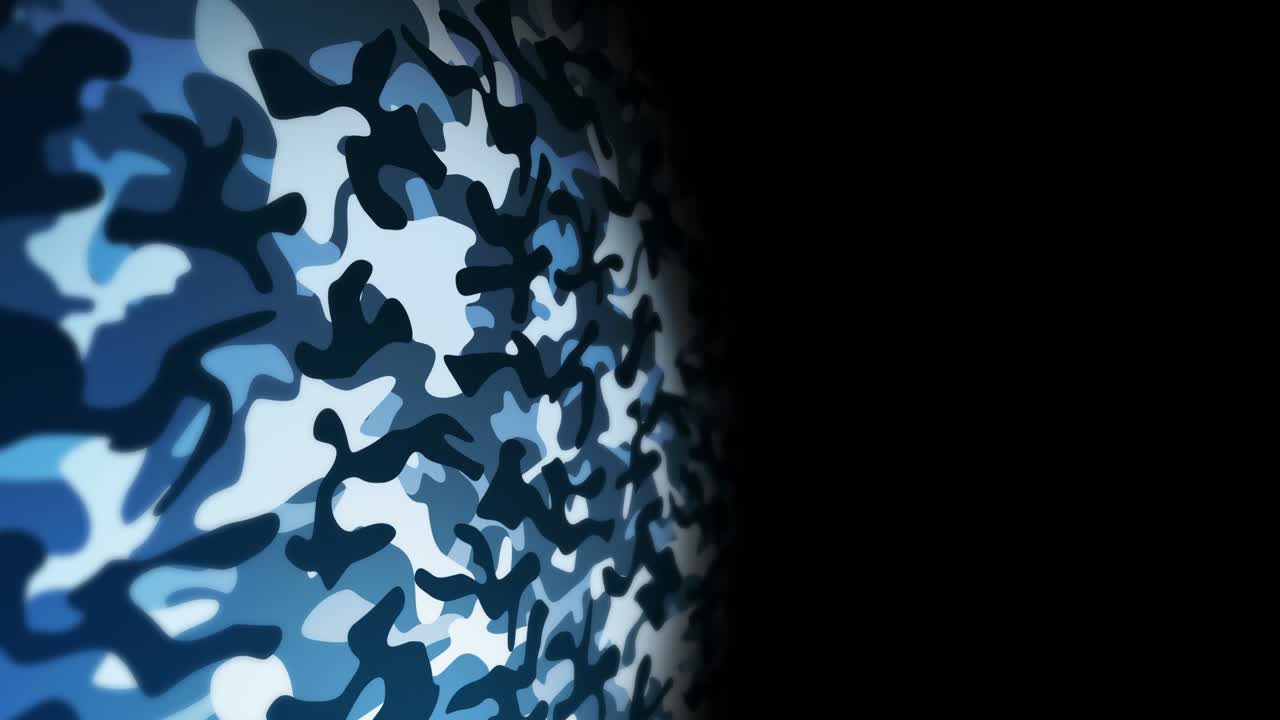 Blue camouflage pattern background. Military uniform concept. Abstract line and wave texture. Loop animation.