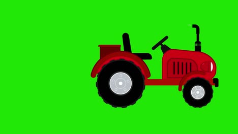 animation of a red tractor. cartoon tractor moving on the green screen background. agricultural machinery. flat design of farm car. alpha channel. 4k.