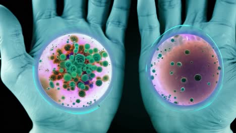 two petri dishes with different bacteria cultures