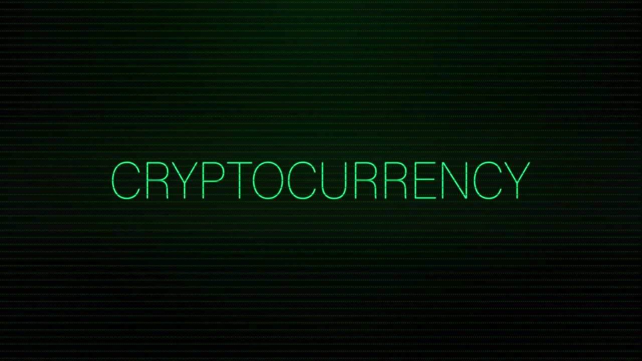 Animation of interference over cryptocurrency text on black background