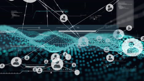 Animation-of-data-processing-over-network-of-connections-with-icons