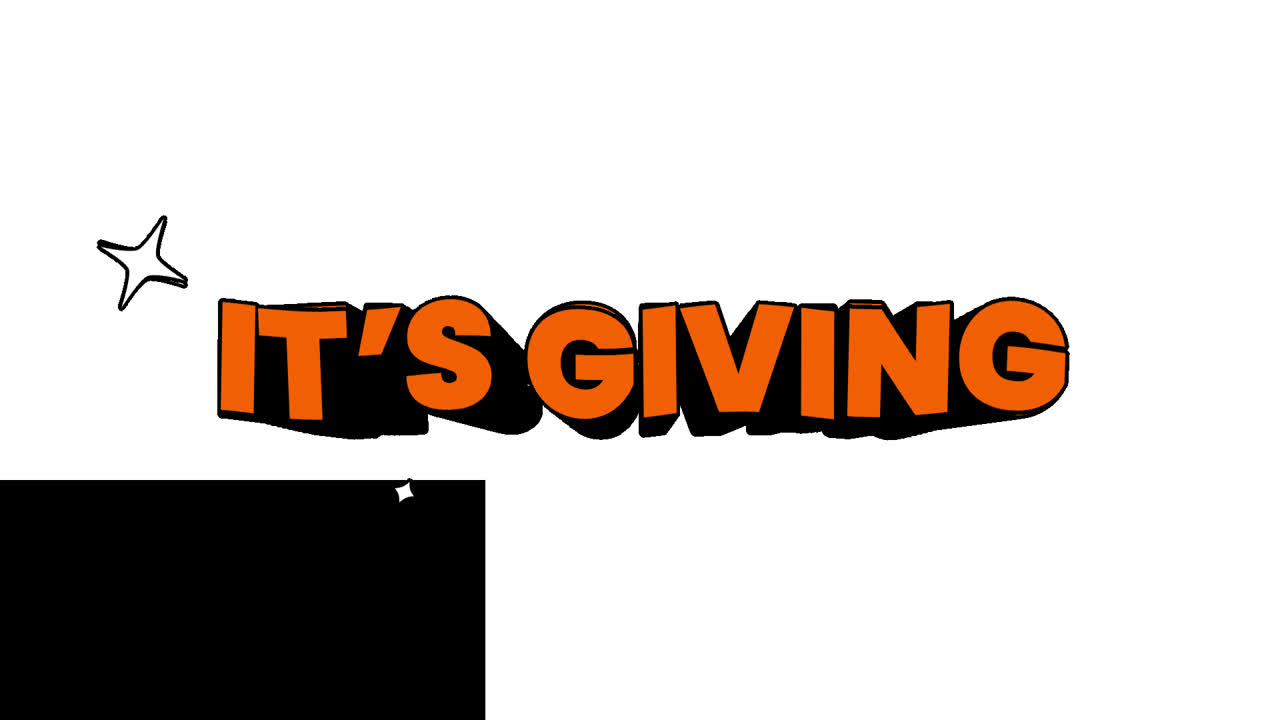 Animated Orange 'It's Giving' Text with Sparkle Effect