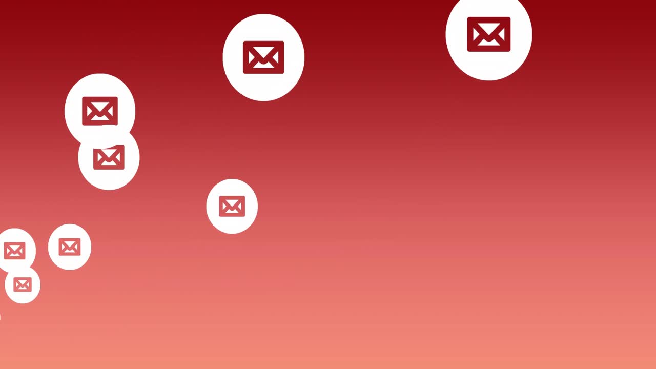 Animation of message icons floating against red gradient background