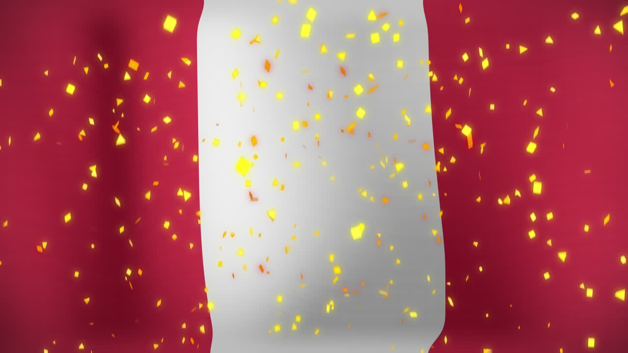animação de confete caindo sobre a bandeira do peru no fundo