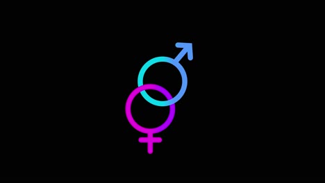 male female intertwined gender symbols vibrant blue purple hues black background unity equality