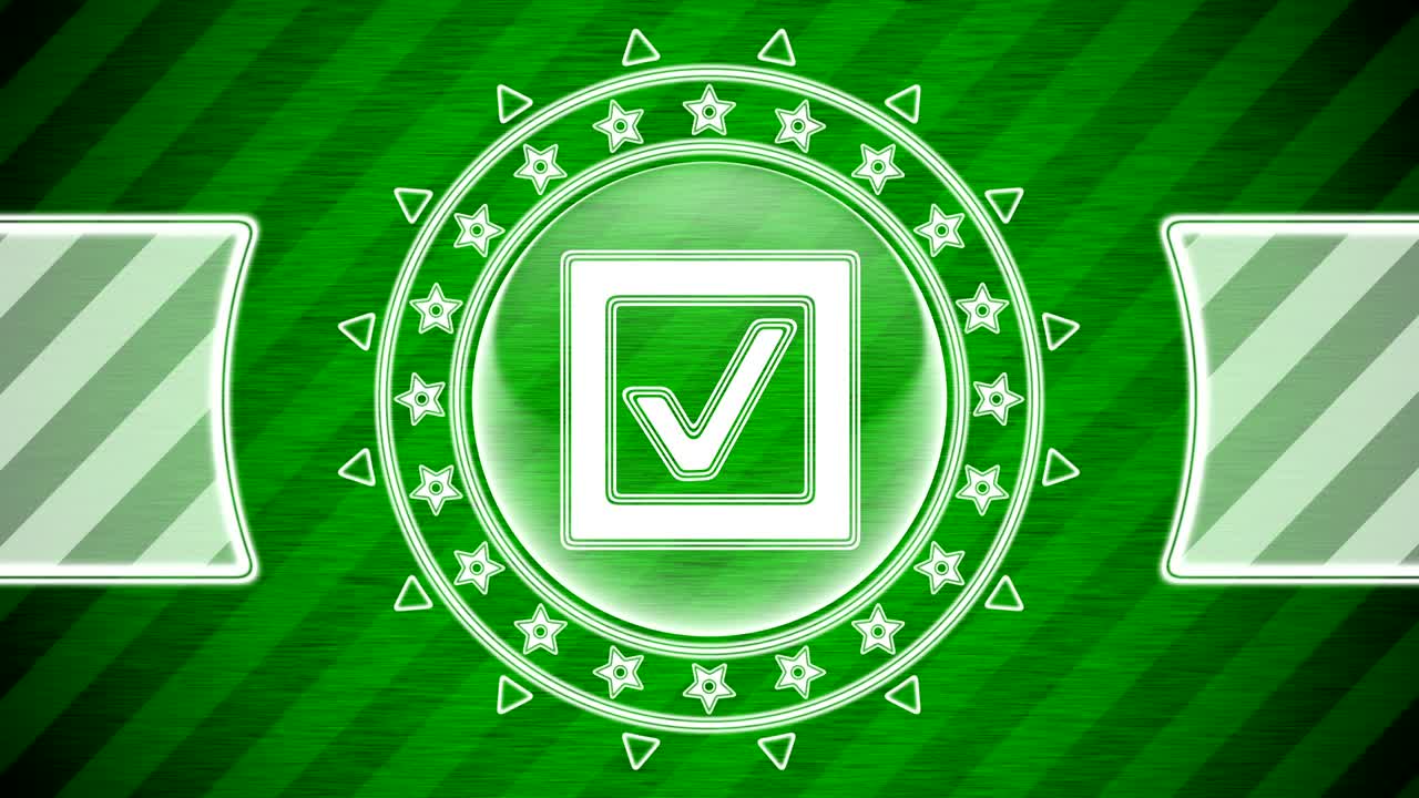 icono de casilla de verificación en forma de círculo y fondo a rayas verdes. ilustración.