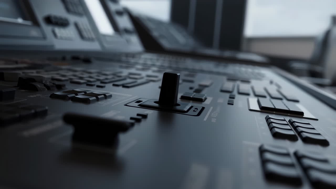 Close-up of a Professional Control Panel with Buttons and Joystick