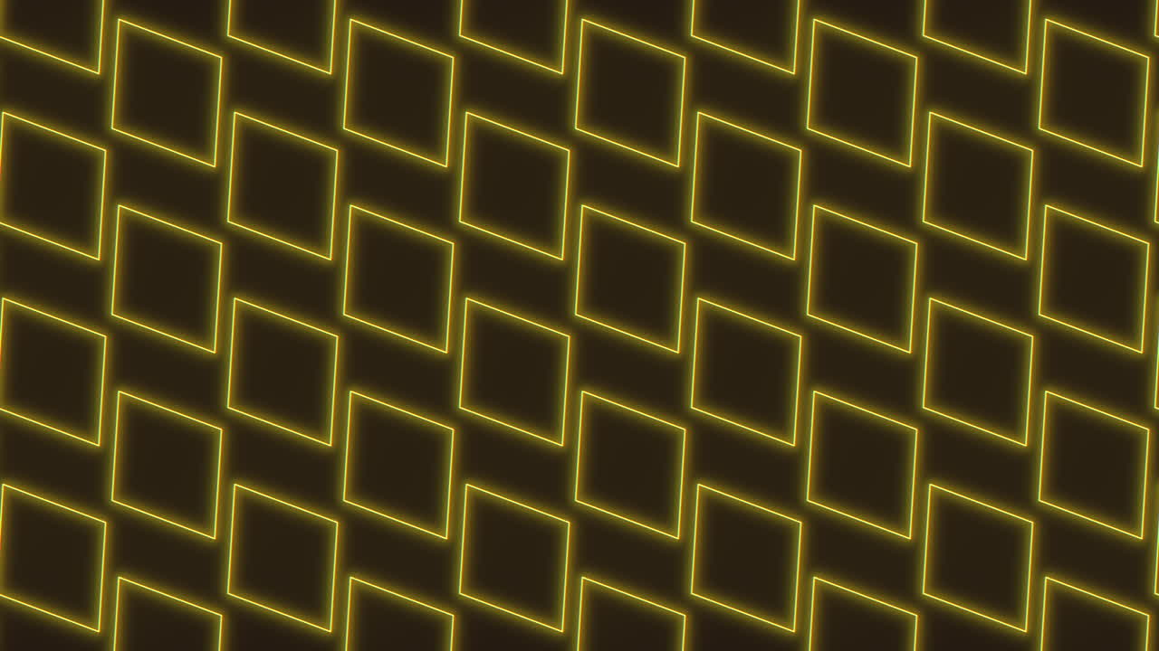 Glowing yellow neon square grid pattern background with soft light and depth