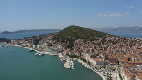 aerial view of split city in the bright summer day in croatia - drone shot