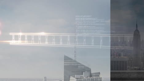 animación de la cadena de adn y procesamiento de datos sobre el paisaje urbano
