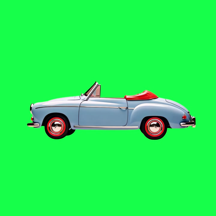 Vintage hellblaues Cabrio fährt auf Greenscreen