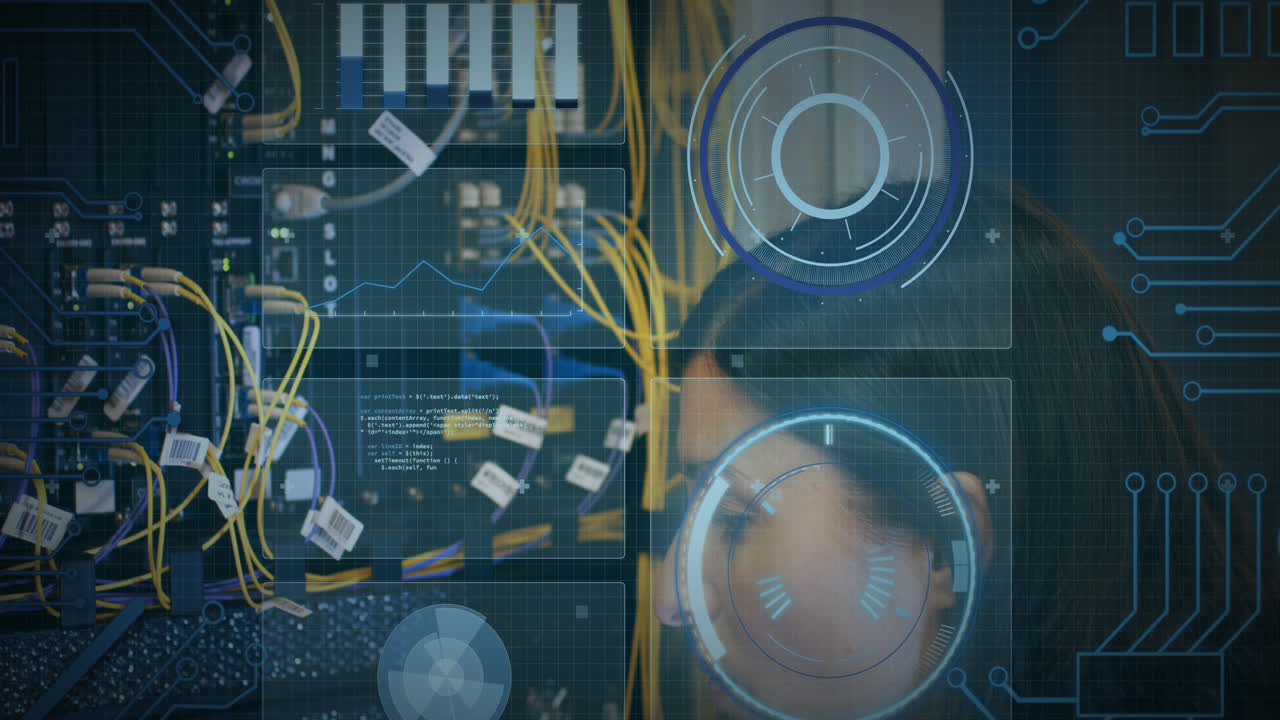 animación del procesamiento de datos en la sala de servidores