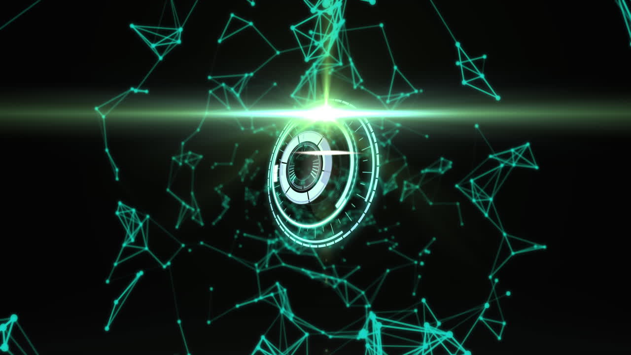 animación del escaneo del alcance y las redes verdes de conexión sobre fondo negro