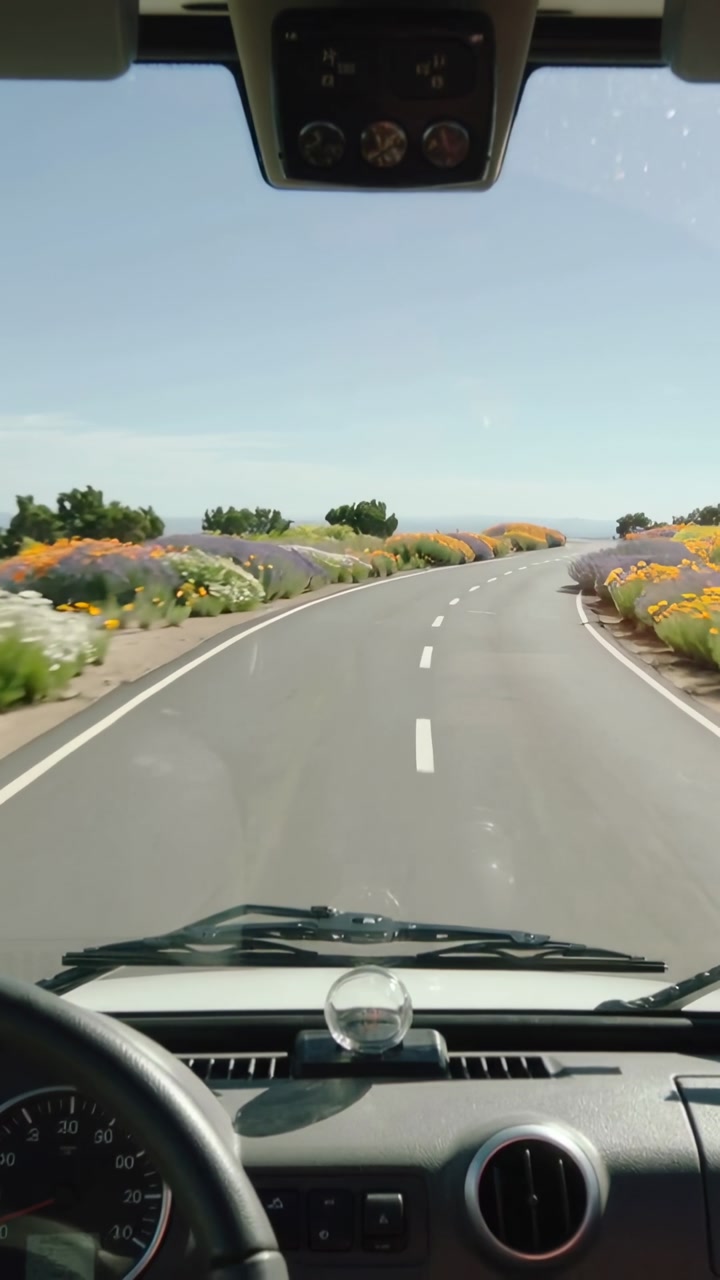 Vertical video: Entering right bend, car steering right to follow road showing wheel sphere and sea