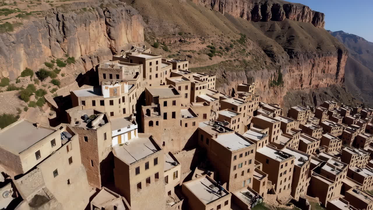 Aerial View of a Cliffside Village in the Mountains