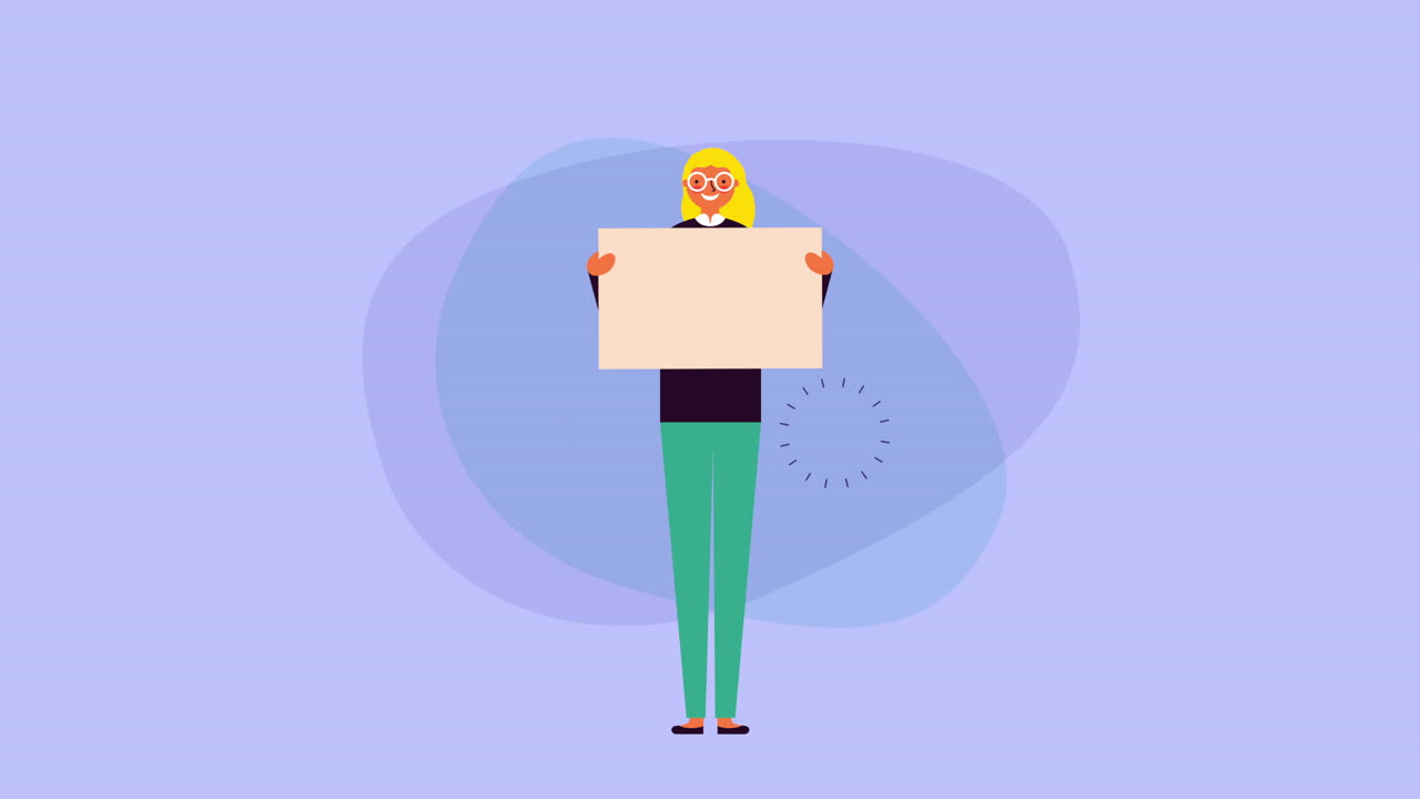 young businesswoman with information banner