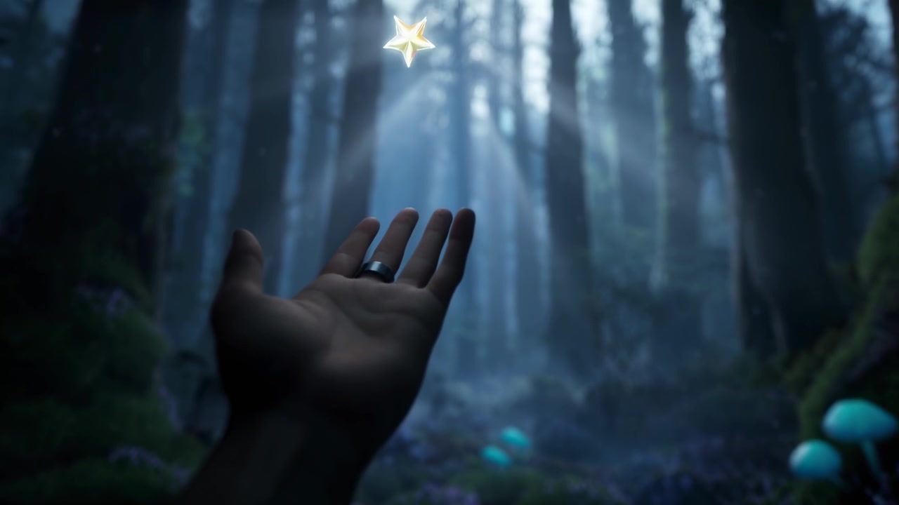 Tangan Meraih Bintang Bercahaya di Hutan Ajaib