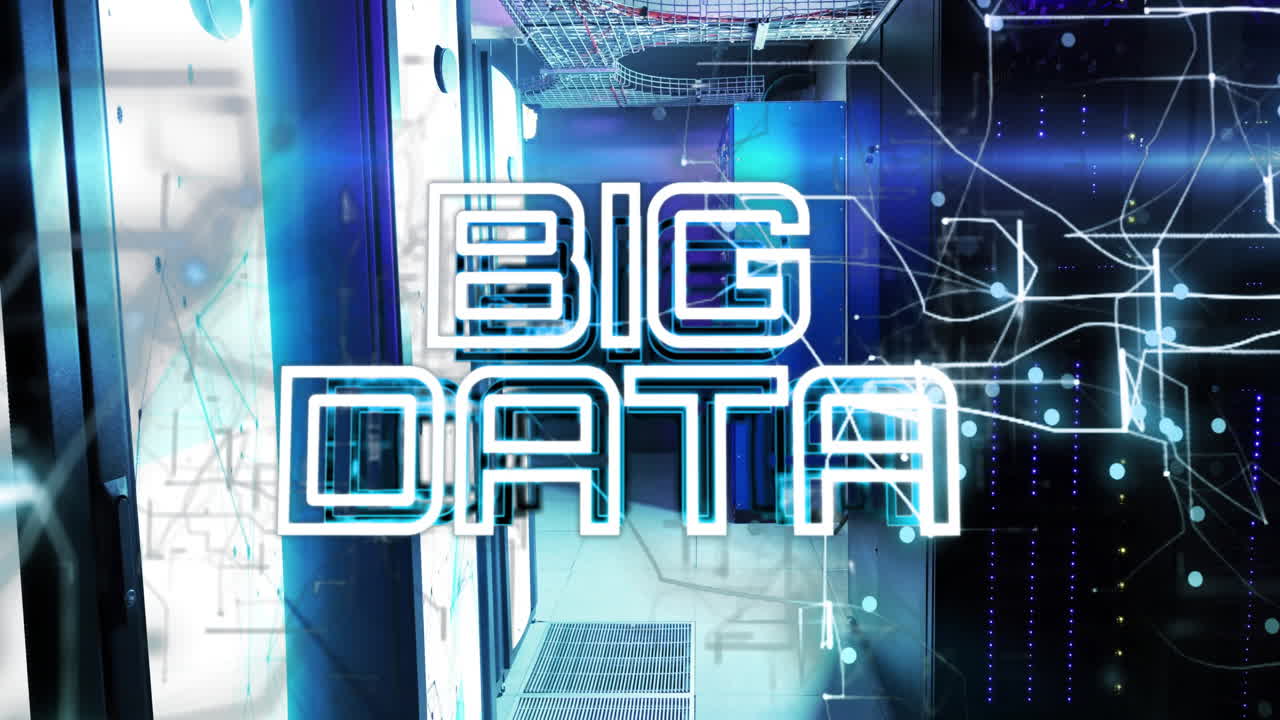 Animation of big data text over server room