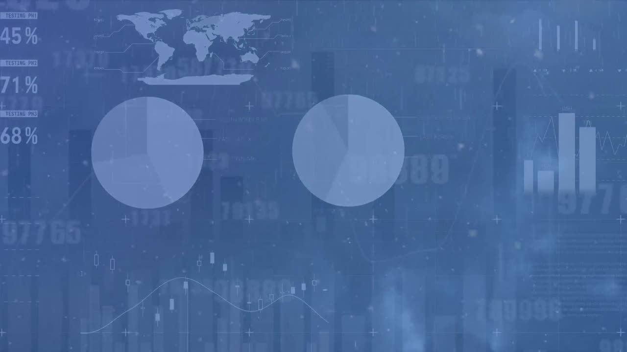 Animation of rain falling over statistical data processing and changing numbers
