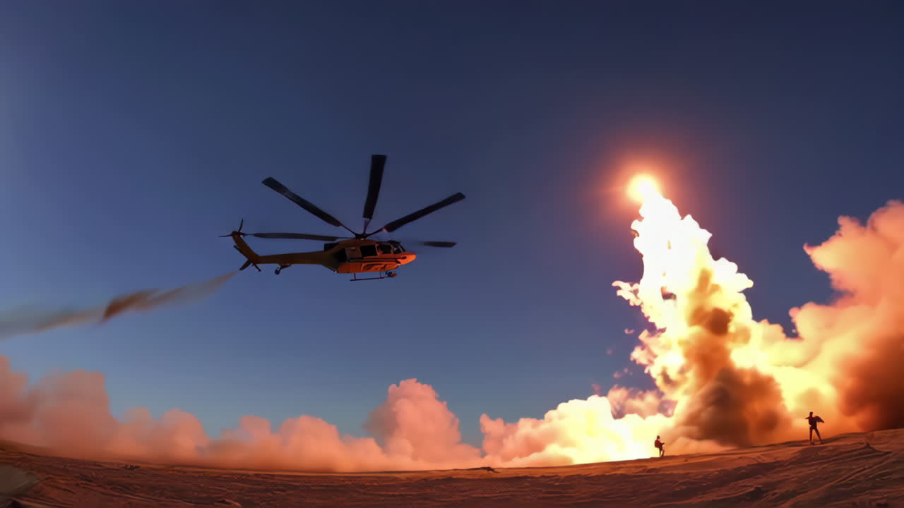 Military Helicopter Missile Launch in Desert