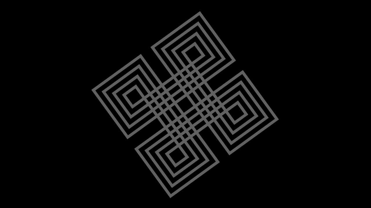 objeto gráfico en blanco y negro con efecto estroboscópico e hipnótico, que gira en el sentido de las agujas del reloj disminuyendo el tamaño de pantalla completa a desaparecer en el centro, en formato de video 16: 9