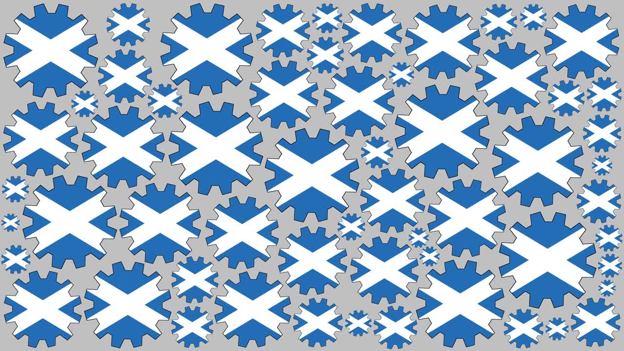 el fondo giratorio de los engranajes de la bandera escocesa