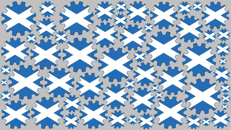 Scottish flag gears spinning background