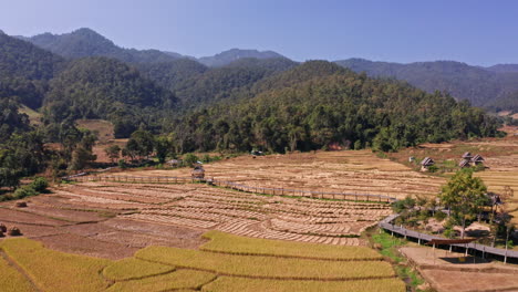 Breathtaking-Aerial-View-of-Boon-Ko-Ku-Bamboo-Bridge-in-Pai,-Thailand