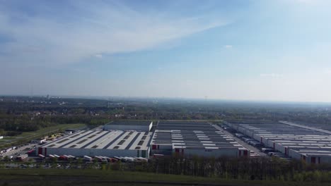 gigantic logistic facilities and belgium, aerial fly backward view