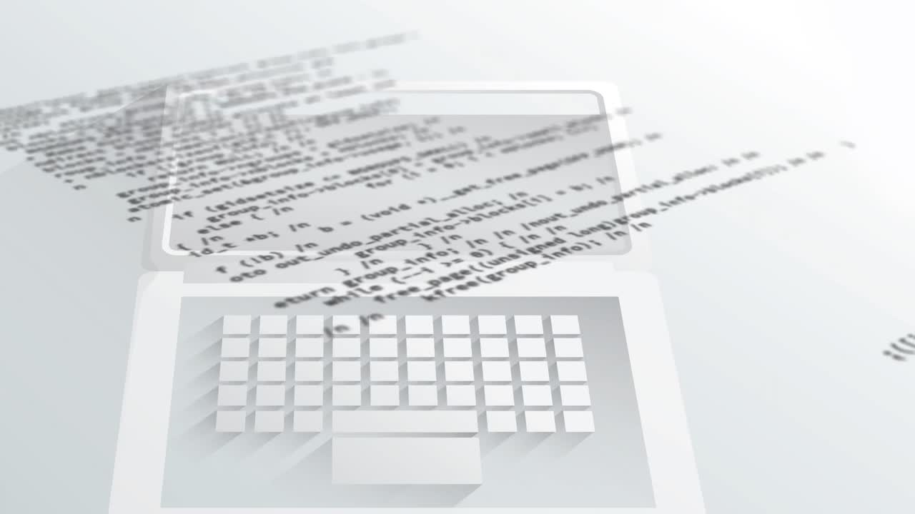 animación digital del procesamiento de datos de computadora contra una computadora portátil sobre un fondo blanco