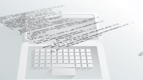 animación digital del procesamiento de datos de computadora contra una computadora portátil sobre un fondo blanco