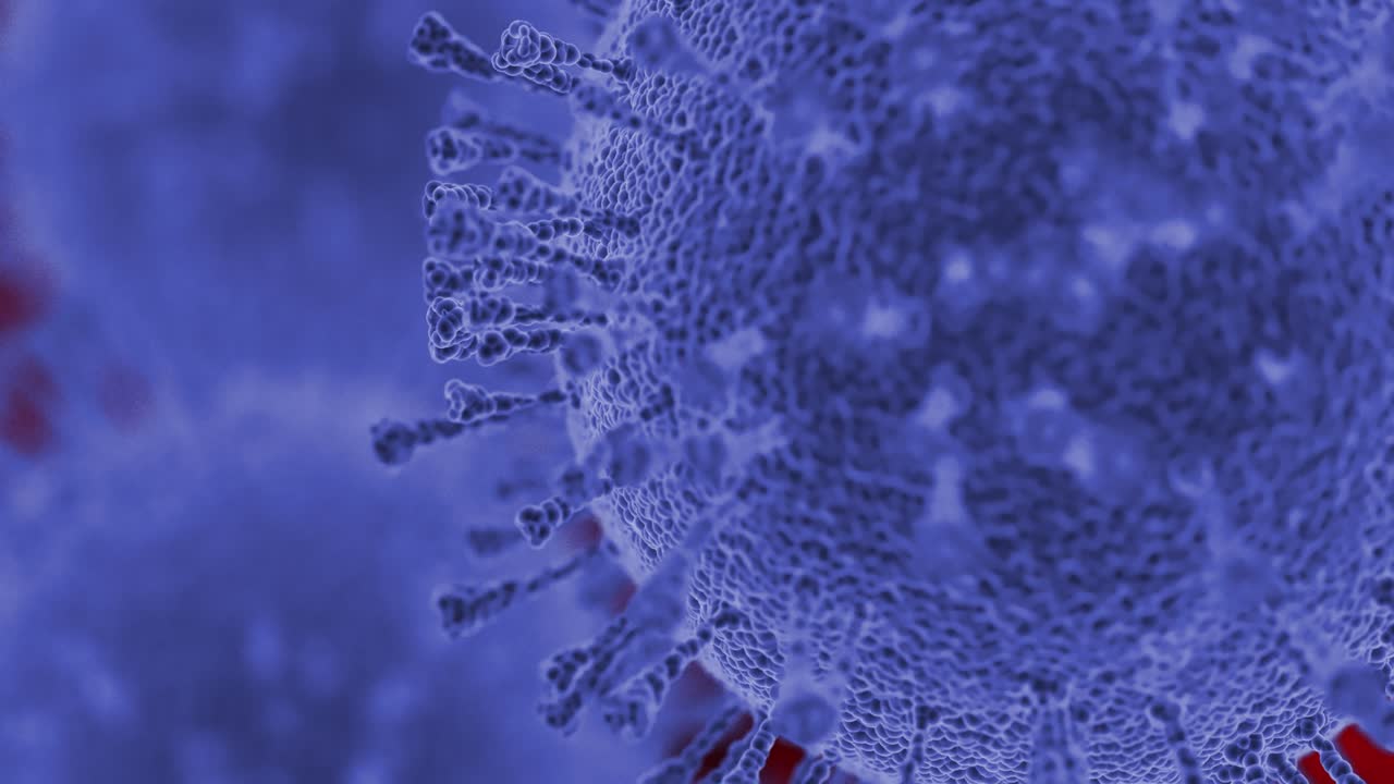 simulación 3d del virus de la corona. representación artística de la visualización por microscopio electrónico