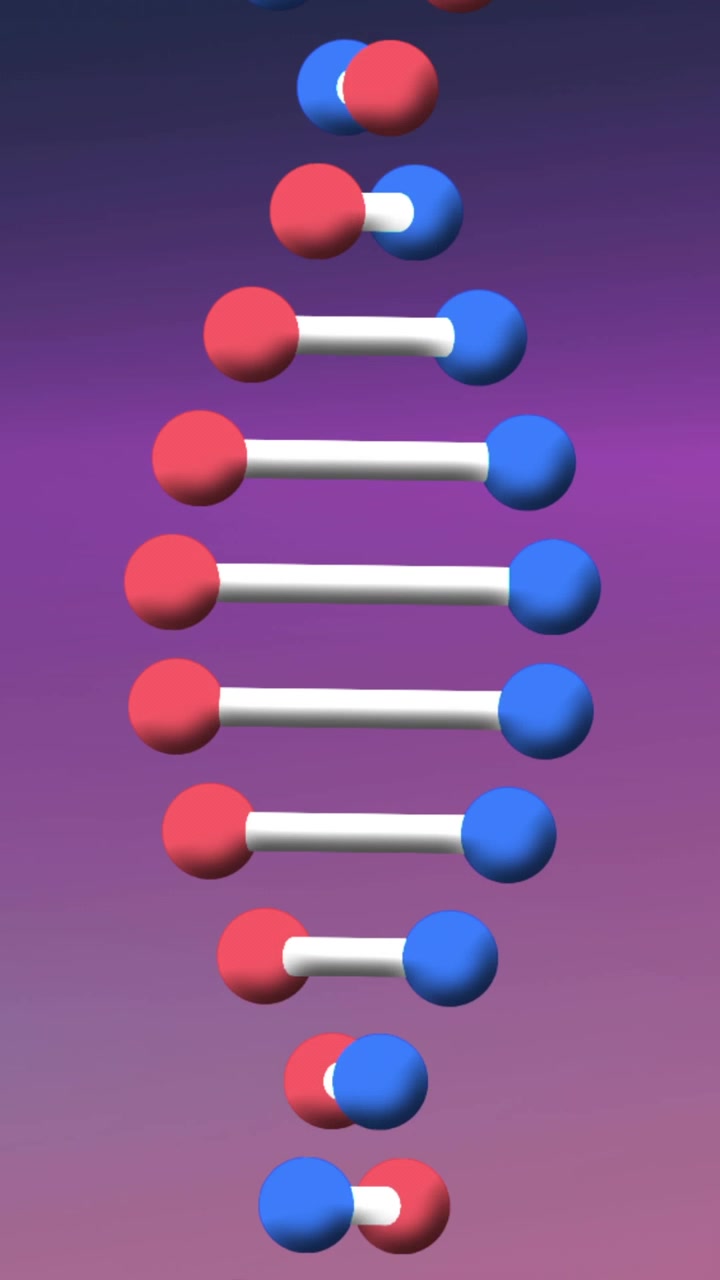 Animazione di un filamento di DNA che ruota su uno sfondo viola