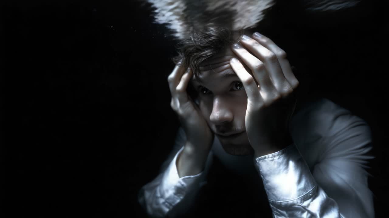 A Struggling Soul Surfaces in Turbulent Waters, Confronting Inner Demons While Submerged Beneath Shadows, Capturing the Essence of Despair and Vulnerability