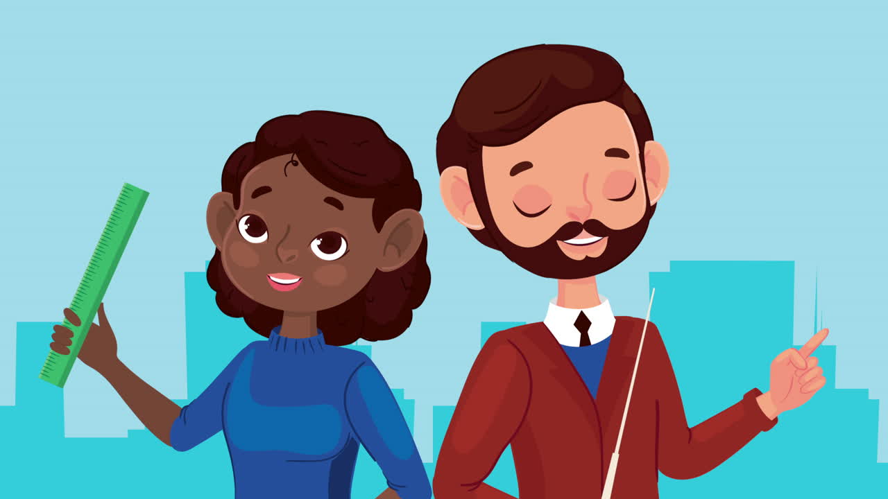 interracial teachers couple characters animation
