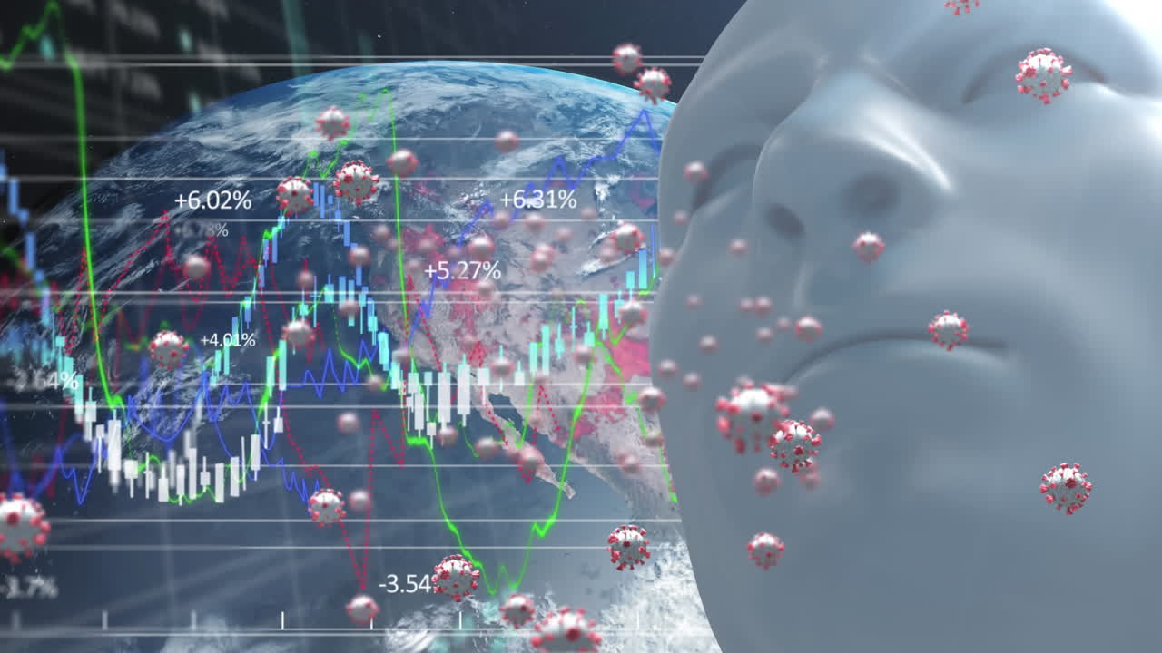 3d 헤드, 통계, 회전하는 지구와 함께 코로나19 애니메이션