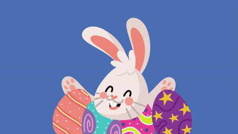 conejo de pascua con huevos de colores