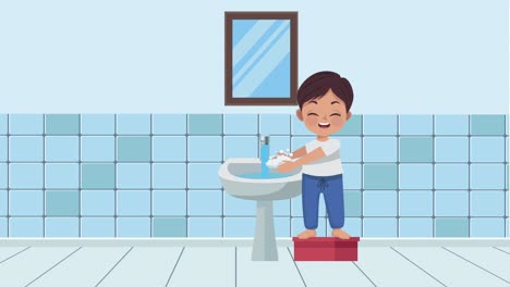 niño pequeño lavándose las manos animación