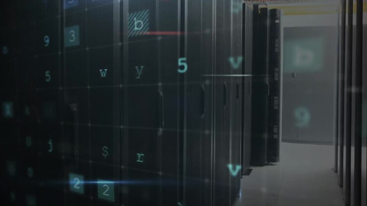 Animation of cyber security data processing against computer server room