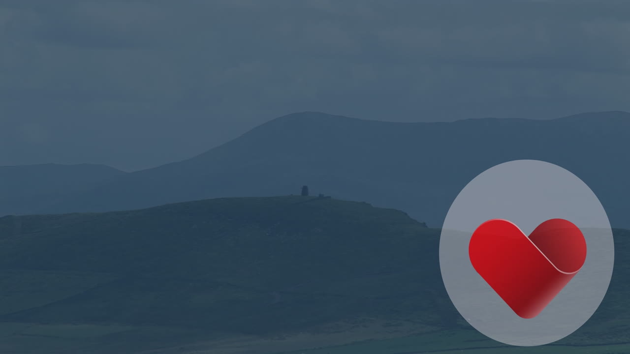 풍경 위에 심장 아이콘의 애니메이션